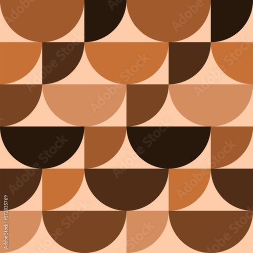 Seamless vector graphic of semi circles and quarter circles in shades of brown. It might be used as a retro fabric or wallpaper