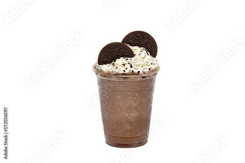 Obraz na płótnie chocolate milkshake cup with whipped cream and oreo chocolate