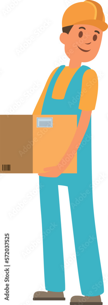 Cartoon worker hold parcel. Man with cardboard box Cartoon worker hold parcel. Man with cardboard box