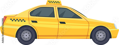 Yellow taxi side view. Cartoon passenger transport
