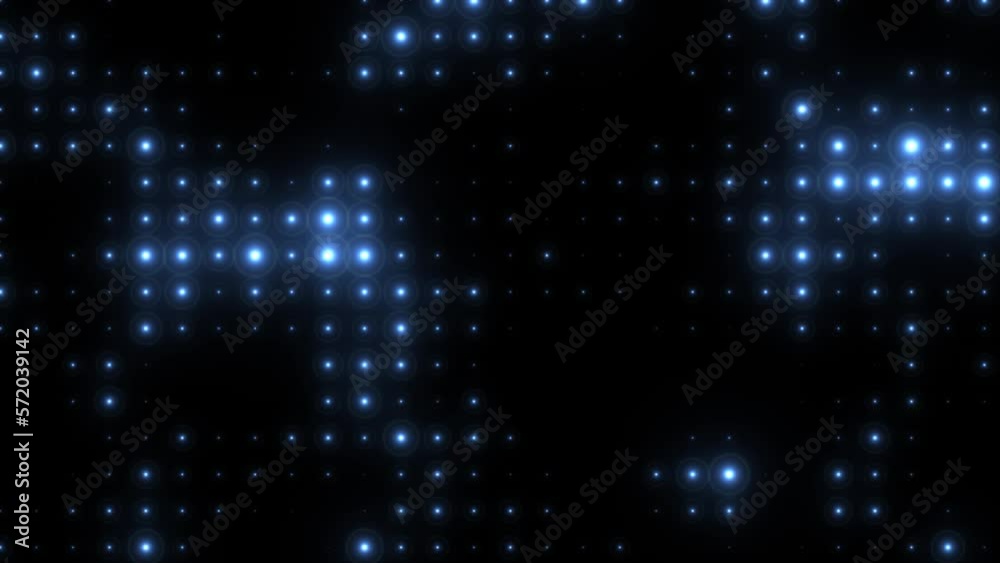 Abstract glowing blue bright light bulbs abstract disco wall background. Video 4k