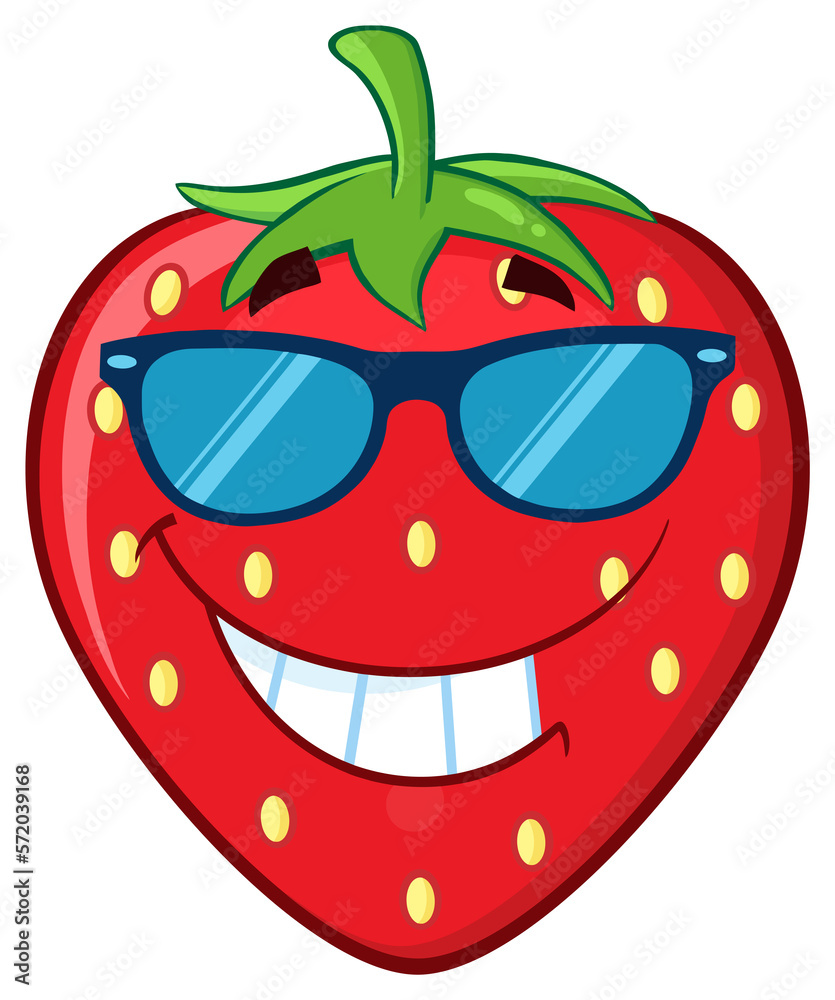 Obraz premium Smiling Strawberry Fruit Cartoon Mascot Character With Sunglasses. Hand Drawn Illustration Isolated On Transparent Background