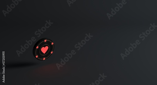 Photography casino chip, poker in the dark with blue and red neow glow (3d illustration)
