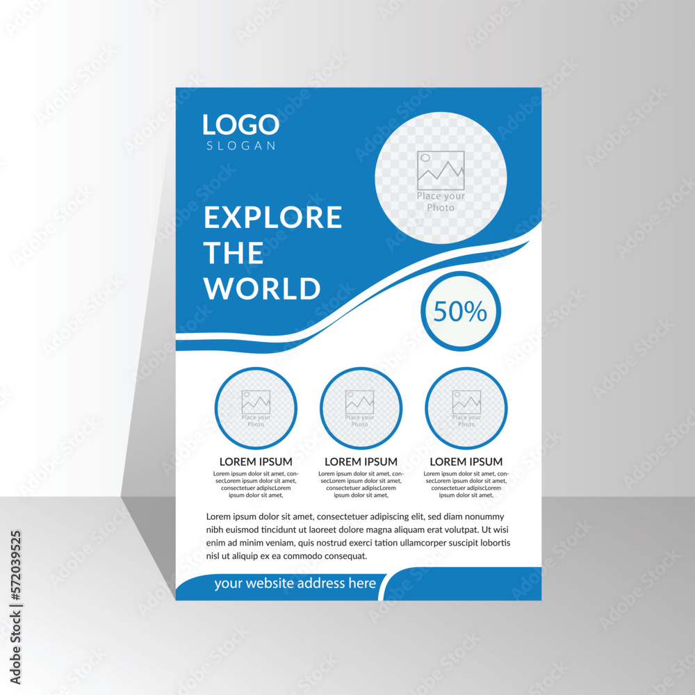 Fototapeta premium Modern A4 corporate creative clean business flyer design template layout for advertising and promotion growth. vector white background color circle design flyer template. unique image flyer inspire