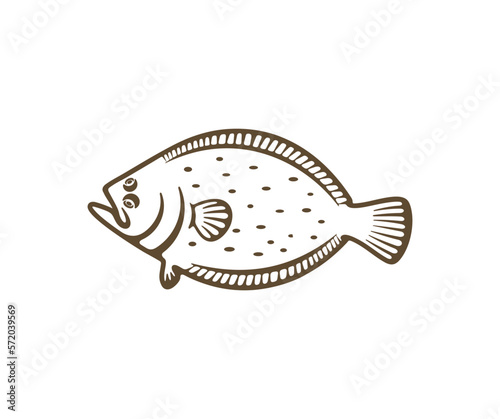 Flounder, fish, fishing, animal, seafood and food, silhouette and graphic design. Flatfish, plaice, turbot, halibut, angling and nature, vector design and illustration