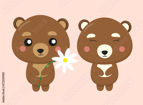 Cute cartoon characters. Two bears. Vector illustration for kids
