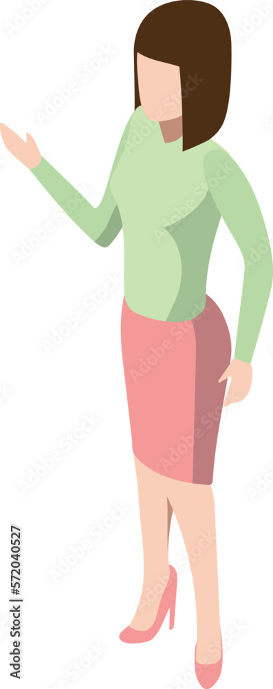 Woman in formal clothes isometric icon. Working character Woman in formal clothes isometric icon. Working character