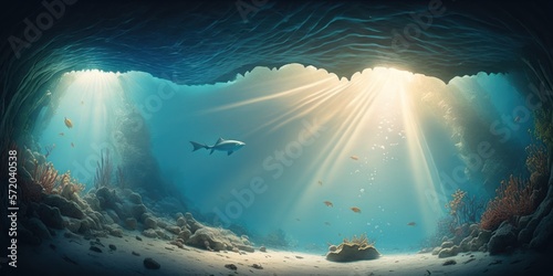 Dark blue ocean surface seen from underwater background GENERATIVE AI