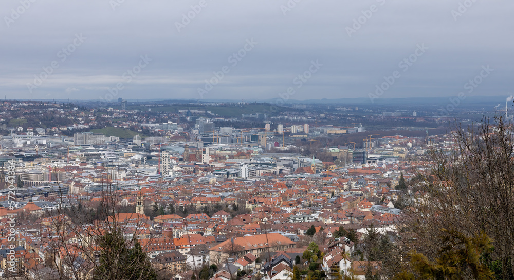 View over Stuttgart taken from the mountain in cloudy winter weather