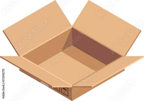 Open empty cardboard box. Isometric cargo icon