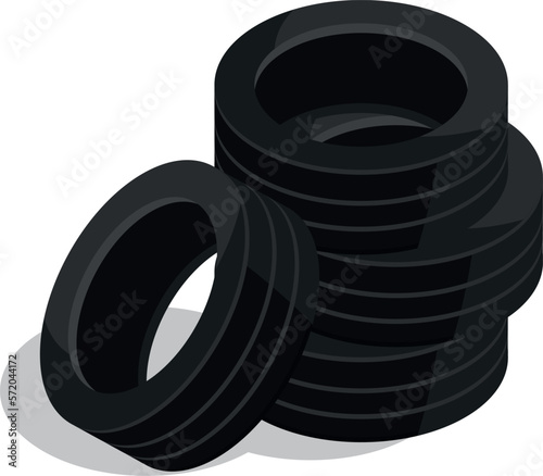 Tires stack icon. Isometric car repair storage