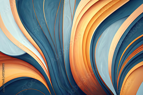 Abstract of blue orange flowing lines background wallpaper Generative AI