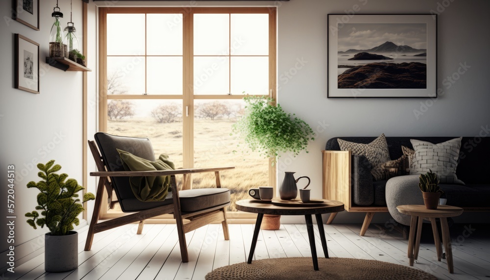 Interior with armchair and coffee table. generative ai
Interior with armchair and coffee table. generative ai