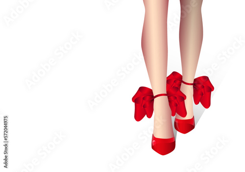 female legs in red shoes with bow