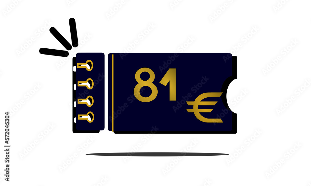 81 euro, eighty one euro golden number on blue coupon