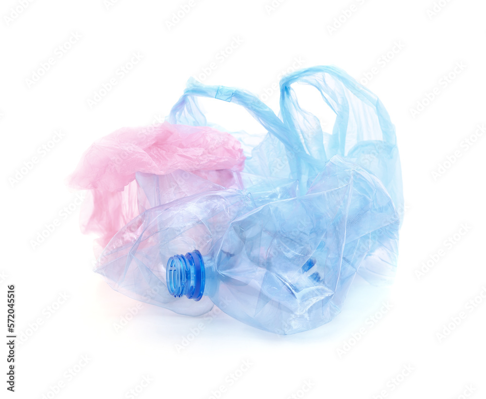 Used plastic bottle and bags.