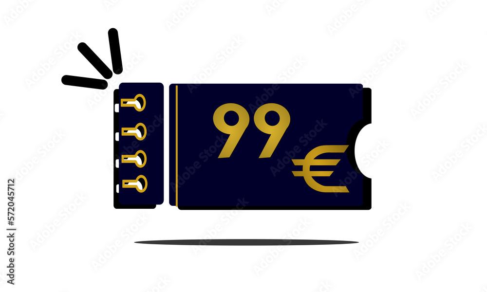99 euro, ninety nine euro golden number on blue coupon