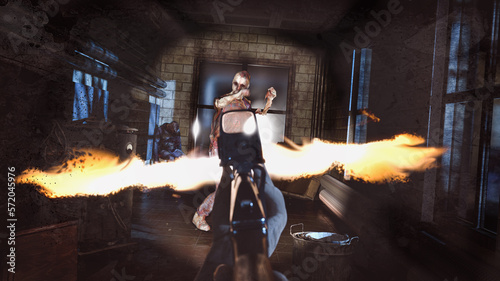 Canvas Print Zombie shooting game concept