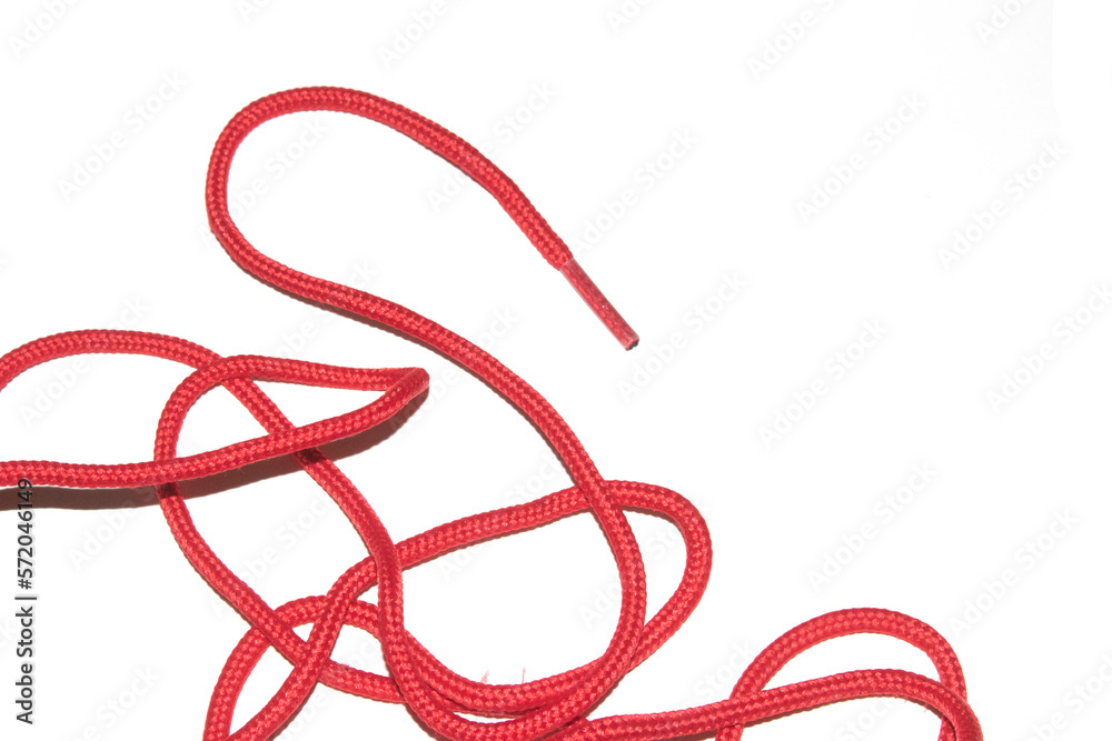 Close Up of Red Shoe Lace Fabric on a White Background Close Up of Red Shoe Lace Fabric on a White Background