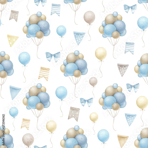 Cute seamless pattern with blue air balloons.