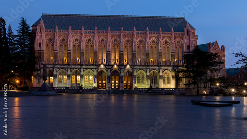 Suzzallo Library and Red Square at University of Washington in Seattle, WA at Night