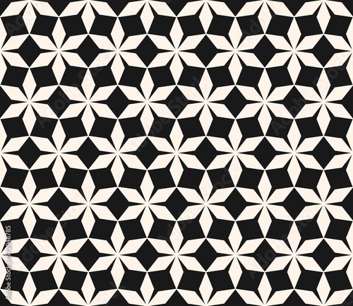 Abstract geometric seamless pattern in Oriental style. Monochrome texture with elegant floral lattice, mesh, grid, flower silhouettes. Black and white luxury background. Vector ornament. Repeat design
