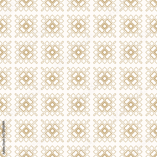 Vector geometric floral pattern. Elegant abstract gold and white ornament texture with flower silhouettes, linear shapes, petals, leaves. Halftone line style. Luxury golden background. Repeat design