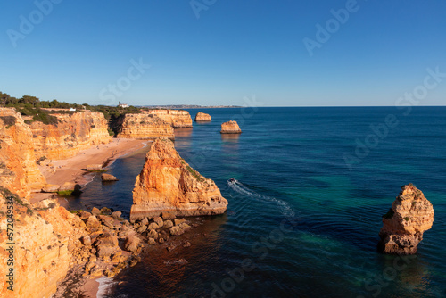 Landscape of the rocky beach in Albufeira - Portugal