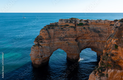 Landscape of the rocky coast of Faro Algarve area - Portugal