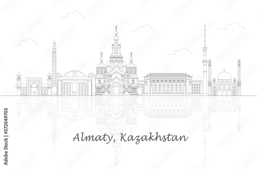 Outline Skyline panorama of city of Almaty, Kazakhstan - vector illustration