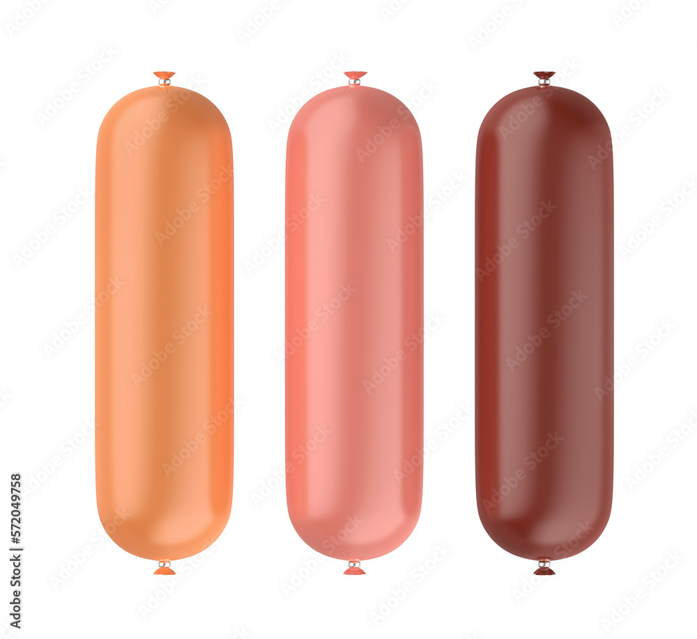 Three different sausages on transparent background Three different sausages on transparent background