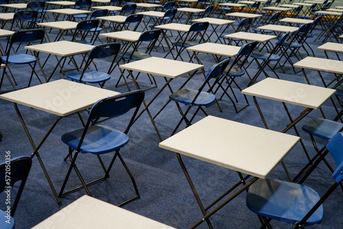 Chairs and desks in an exam hall