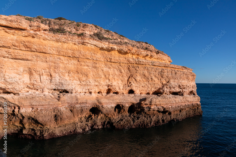 Landscape of the rocky coast in Albufeira - Portugal