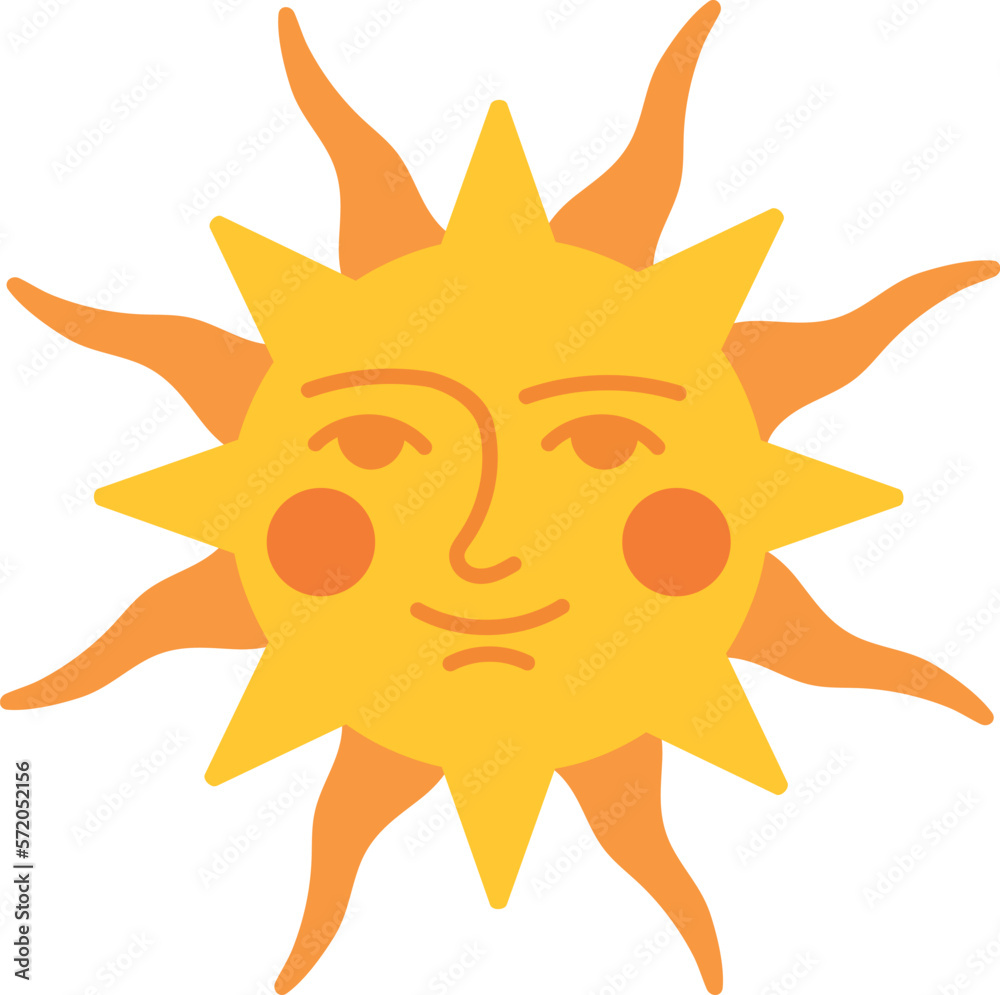 Cute sun in boho style. Retro face character Cute sun in boho style. Retro face character