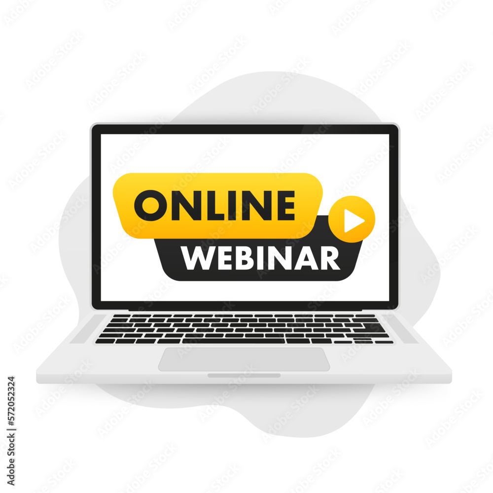 Online webinar laptop. Suitable for online seminar banner poster templates, remote classes and online training courses. Background banner concept for webinar presentation. Vector illustration Online webinar laptop. Suitable for online seminar banner poster templates, remote classes and online training courses. Background banner concept for webinar presentation. Vector illustration
