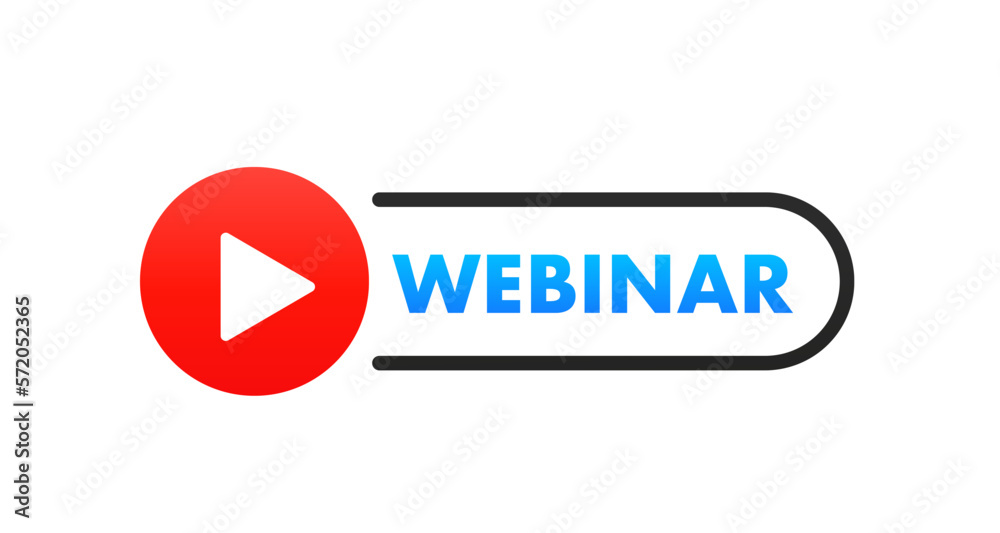 Webinar Icon button, flat design style with red play button. Internet video conference icon. Live broadcast, online education. Live webinar button. Social media webinar. Vector illustration Webinar Icon button, flat design style with red play button. Internet video conference icon. Live broadcast, online education. Live webinar button. Social media webinar. Vector illustration