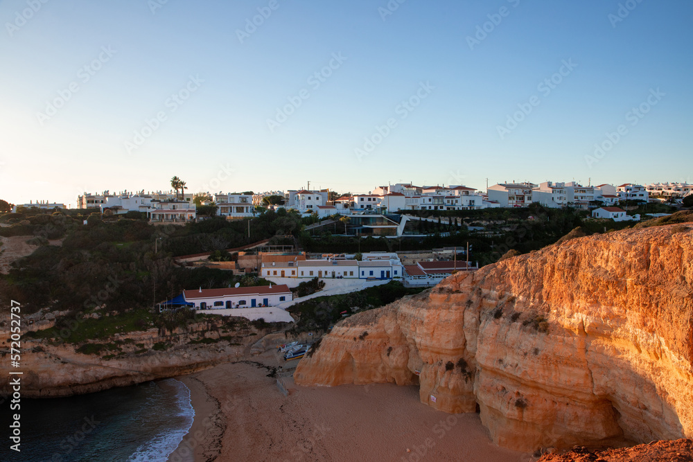 Landscape of Benagil village in Algarve region - Portugal in the evening