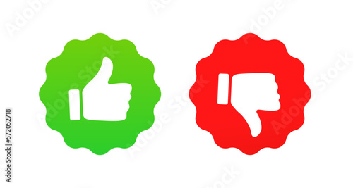 Label, stamp, Thumbs up and thumbs up flat icon. I like it and I don't like it. Do's and Don'ts. Good and bad choice labels. Vote web buttons with with man hand. Vector illustration