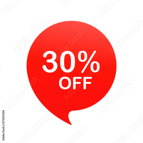 Sale tag things bubble red shape with discounts. 30 percent price clearance sticker icon banner label. The price tag of the offer. Vector illustration