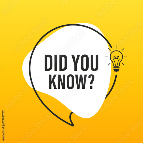 Did You Know banner design with light bulb and rays. Logo label design. Banner for posts and articles about interesting facts or life hacks. Shortcut for blog, social networks. Vector illustration