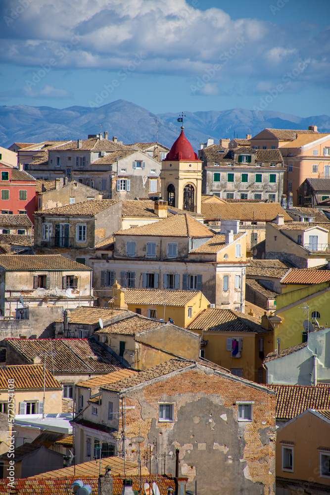 Corfu, Greece - october 26, 2020:Corfu, Greece. Panoramic view of Old Town as seen from New Fortress.