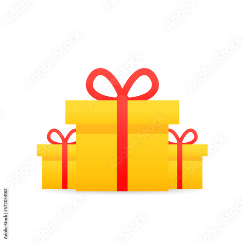 Yellow surprise gift box, birthday celebration, special gift package, loyalty program reward, surprise gift. Design for social media post or website banner. Gift box. Vector illustration