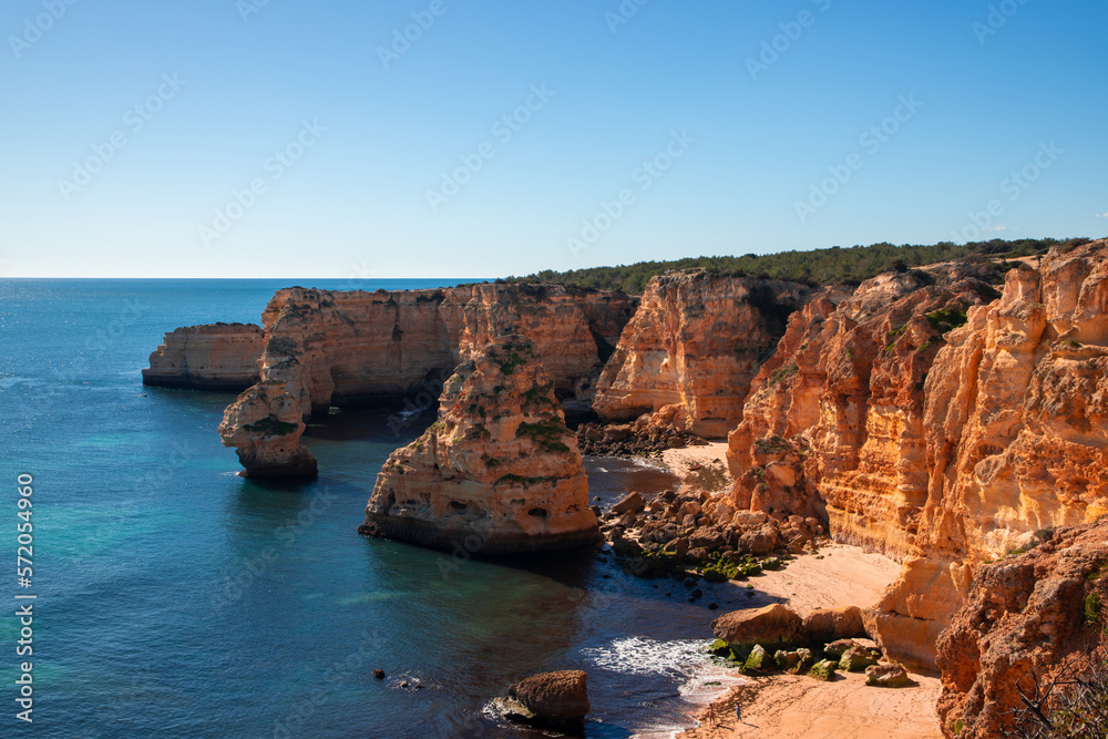 Landscape of the rocky coast in the Portimao area - Portugal
