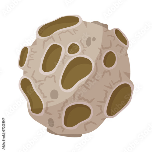 Asteroid with craters. Space object. Planet, meteorite, Moon. Exploration of open space. Vector illustration on a white background.