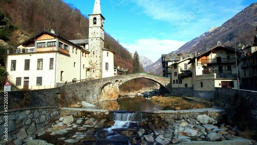 most scenic Alpine villages of Italy - Fontainemore, medieval borgo in Valle d'Aosta region, aerial drone footage photo