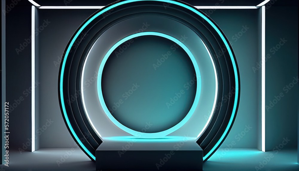 Circle box neon loop showcase podium with empty space Circle box neon loop showcase podium with empty space