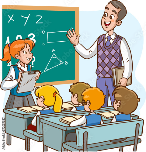 teacher and students are studying in the classroom cartoon vector