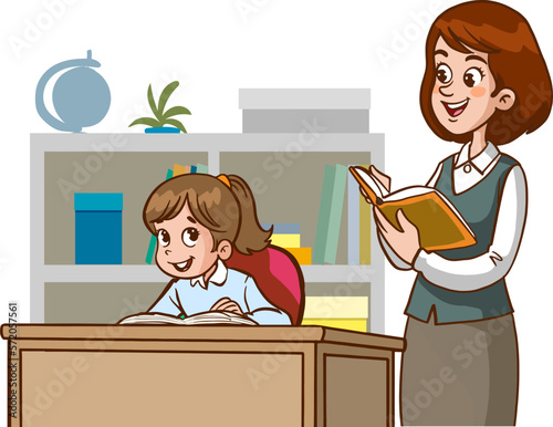 teacher and students are studying in the classroom cartoon vector