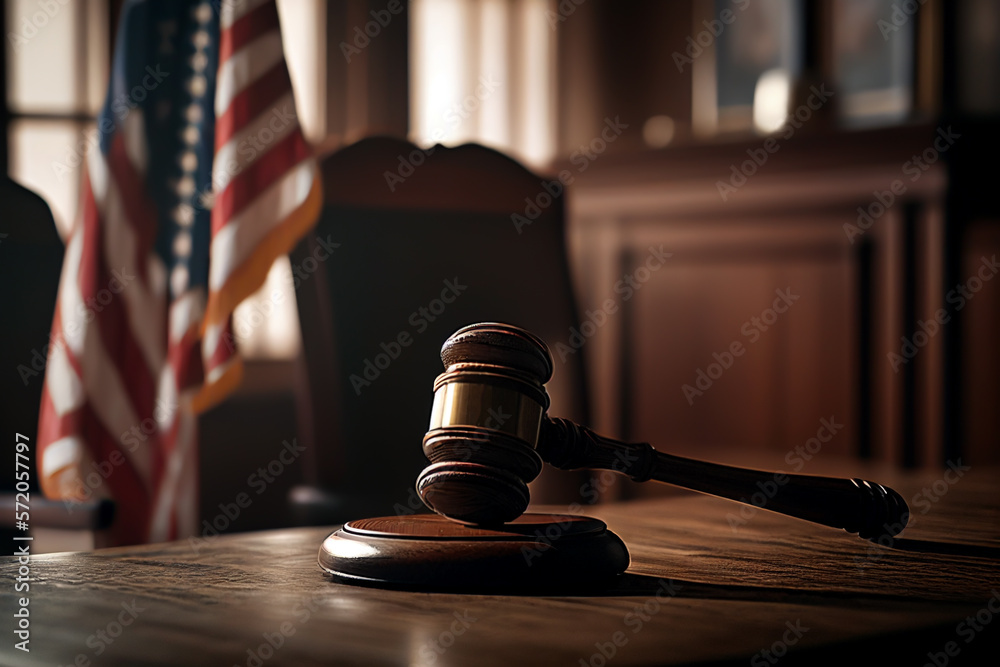 Mallet of judge in American courtroom. American flag in courtroom with Judge hammer or Mallet of judge. Justice concept in courtroom. Сourt of USA, United States (SCOTUS), appellate jurisdiction.. Mallet of judge in American courtroom. American flag in courtroom with Judge hammer or Mallet of judge. Justice concept in courtroom. Сourt of USA, United States (SCOTUS), appellate jurisdiction..