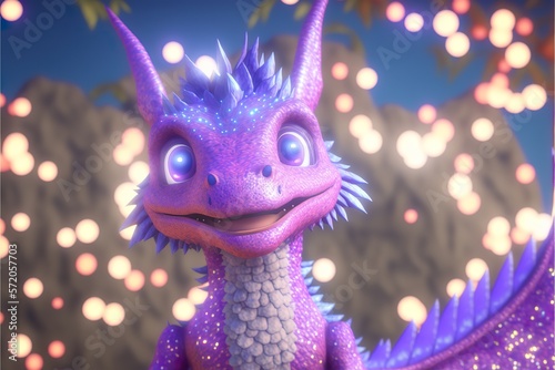 Baby dragon with shimmering diamond scales and neon created with Generative AI  © Soulmate